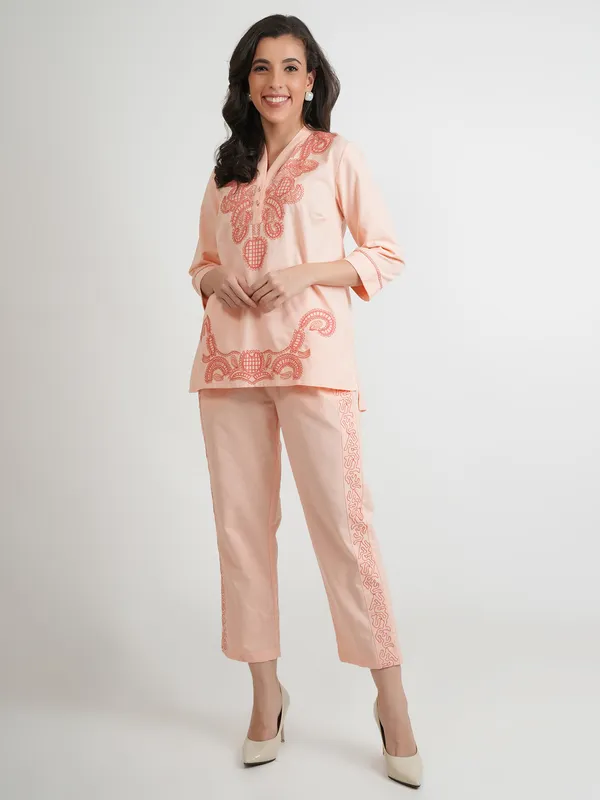 Stunning peach co-ord set in cotton silk