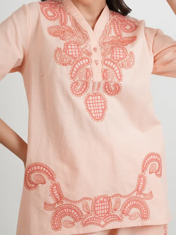 Stunning peach co-ord set in cotton silk