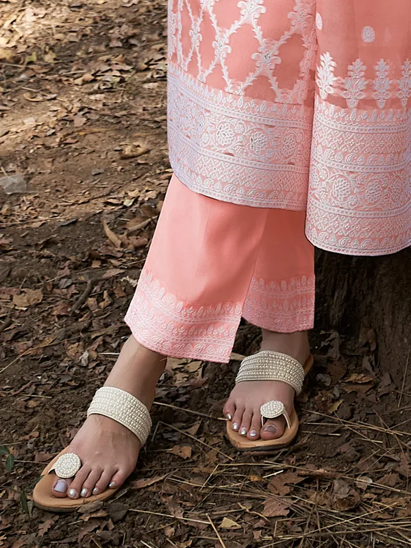 Stunning peach cotton silk kurti set