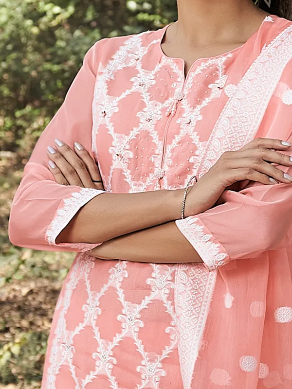 Stunning peach cotton silk kurti set