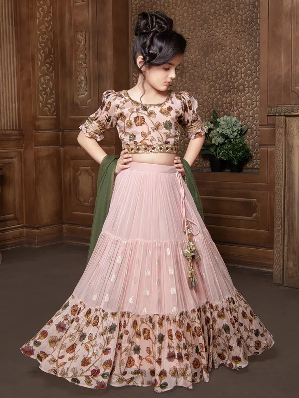 Stunning peach georgette printed lehenga choli