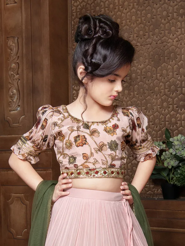 Stunning peach georgette printed lehenga choli