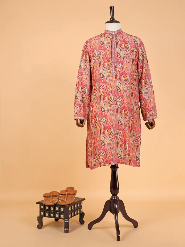 Stunning peach printed  Men Kurta pajama