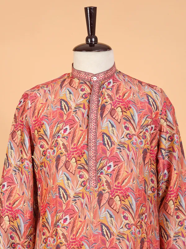 Stunning peach printed  Men Kurta pajama