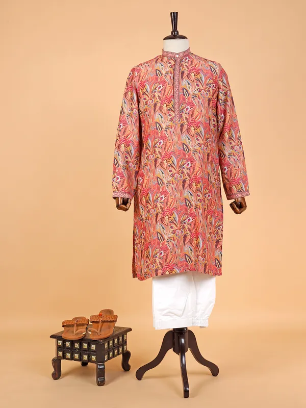 Stunning peach printed kurta suit