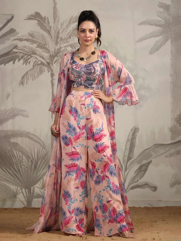 Stunning peach printed palazzo suit