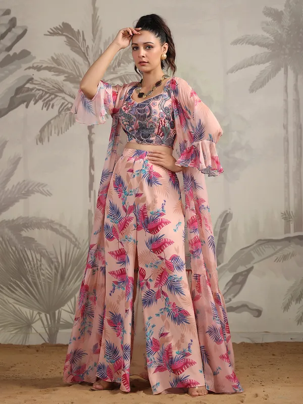 Stunning peach printed palazzo suit