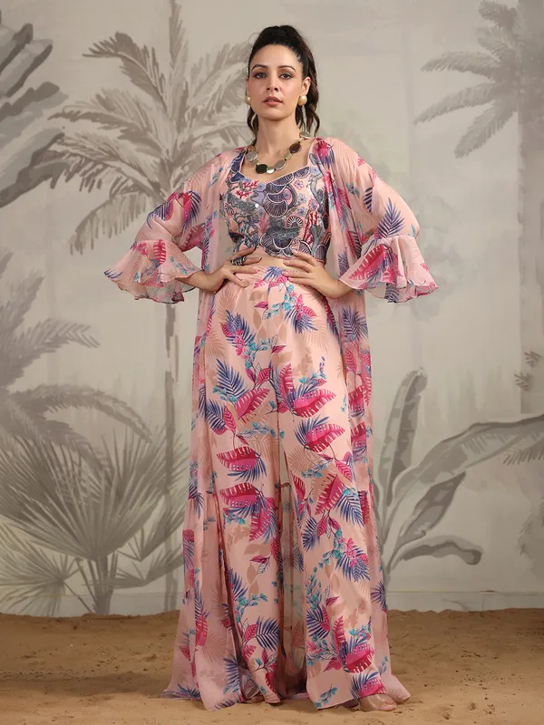 Stunning peach printed palazzo suit