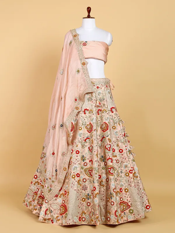Stunning peach raw silk lehenga choli