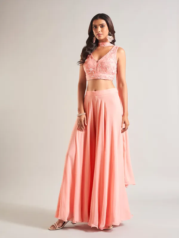 Stunning peach silk palazzo salwar suit