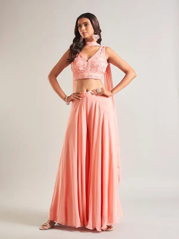 Stunning peach silk palazzo salwar suit