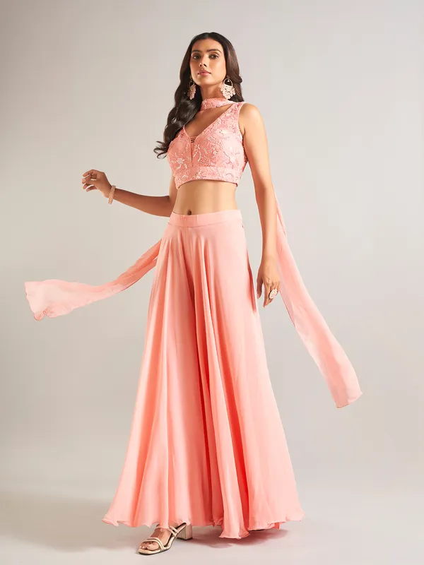 Stunning peach silk palazzo salwar suit