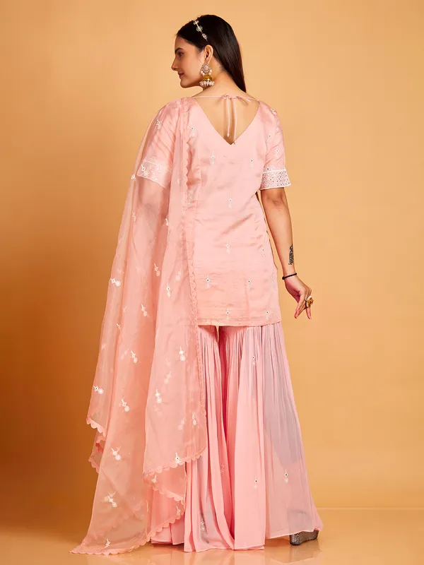 Stunning peach silk sharara suit