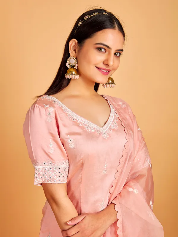 Stunning peach silk sharara suit