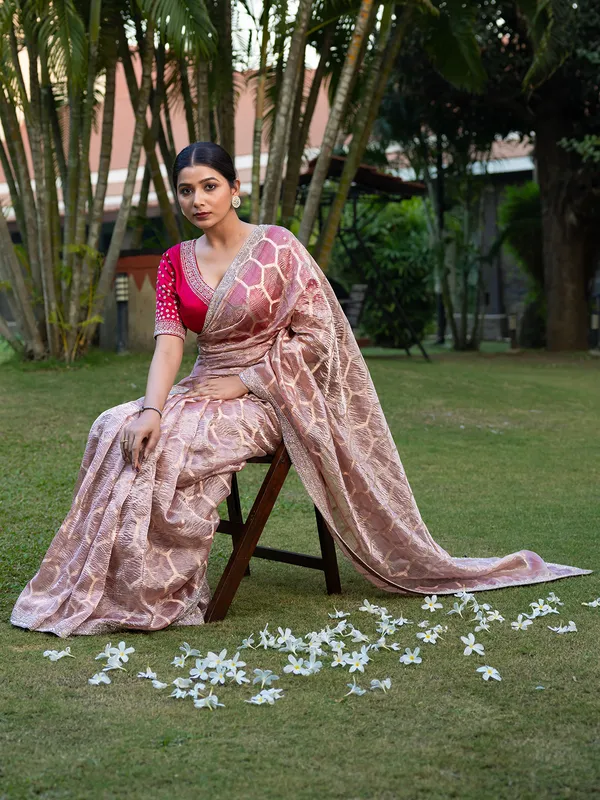 Stunning pink chiffon saree
