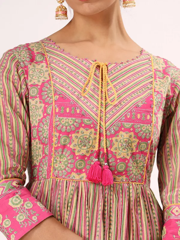 Stunning pink cotton casual kurti