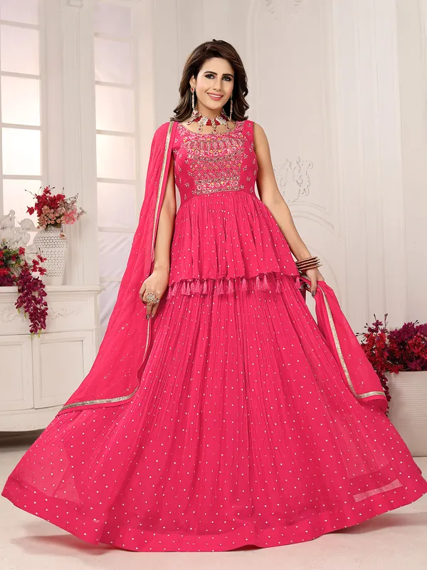 Stunning pink georgette lehenga suit