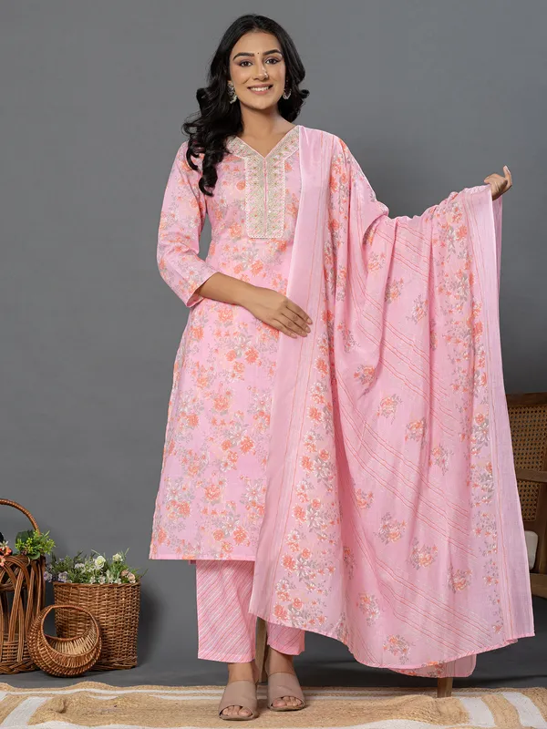 Stunning pink kurti set in cotton silk
