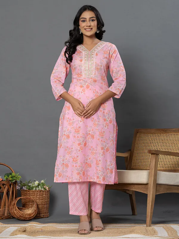 Stunning pink kurti set in cotton silk