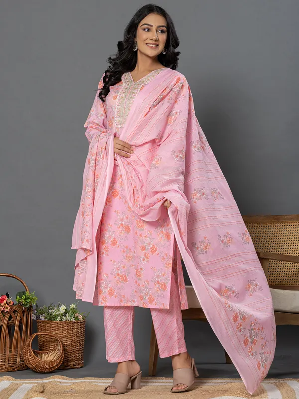 Stunning pink kurti set in cotton silk