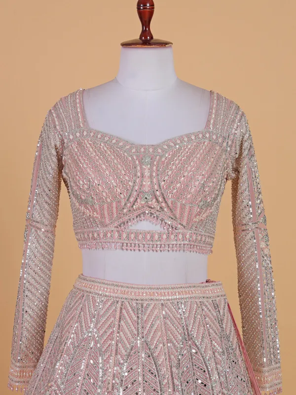Stunning pink net lahenga choli