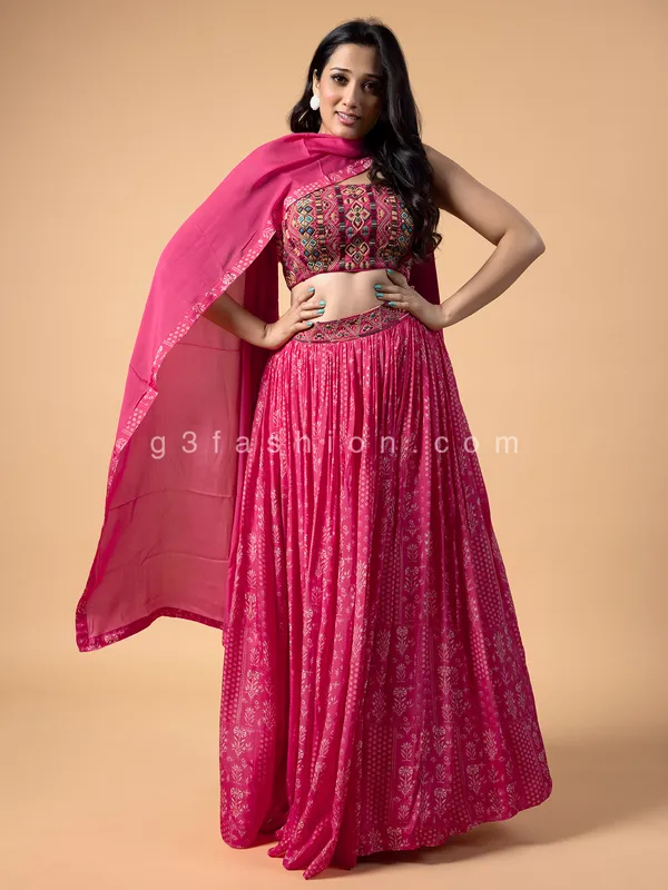 Stunning pink printed silk lehenga choli