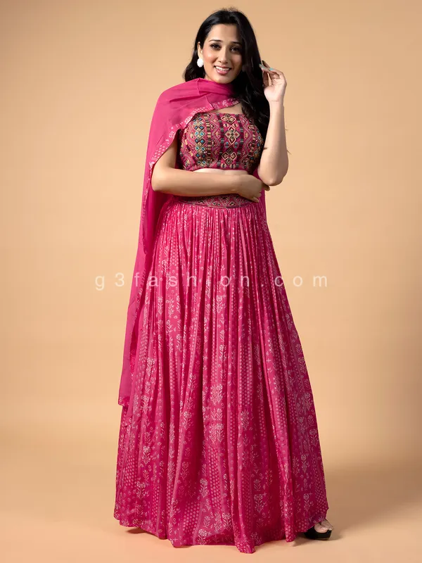 Stunning pink printed silk lehenga choli