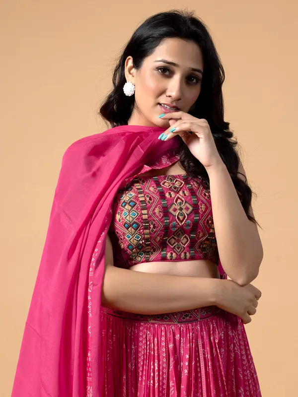 Stunning pink printed silk lehenga choli