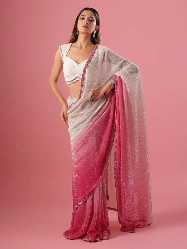 Stunning pink sequins saree for reception