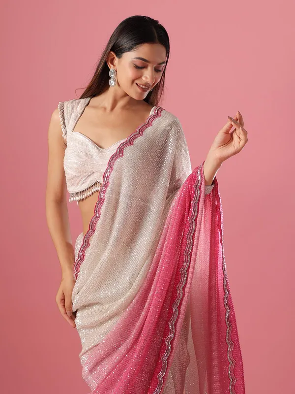 Stunning pink sequins saree for reception