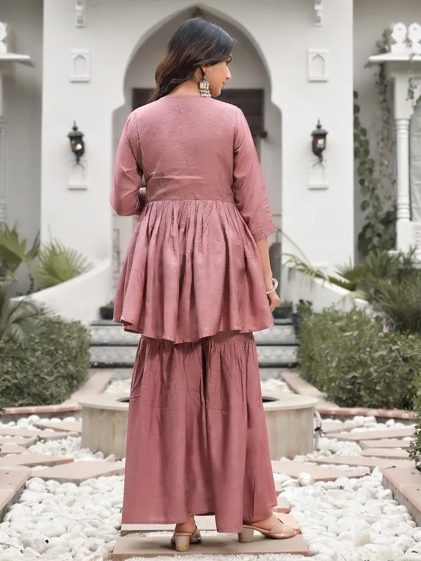 Stunning pink silk sharara suit with dupatta