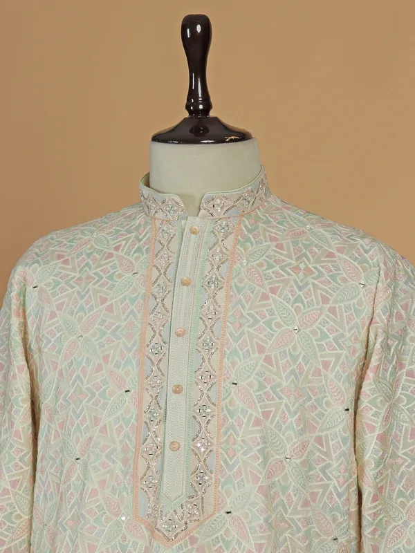 Stunning pista green kurta suit for men