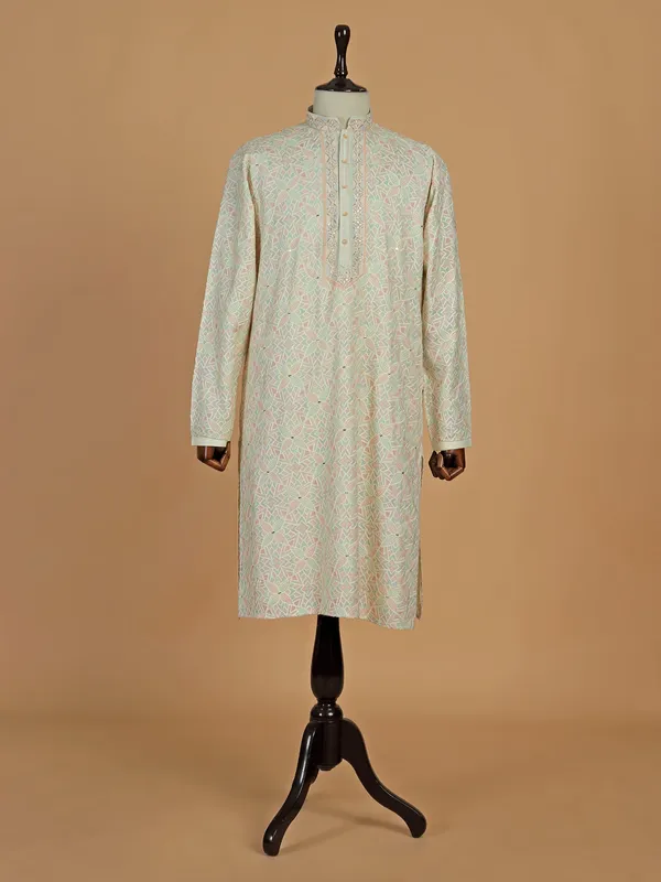 Stunning pista green kurta suit for men