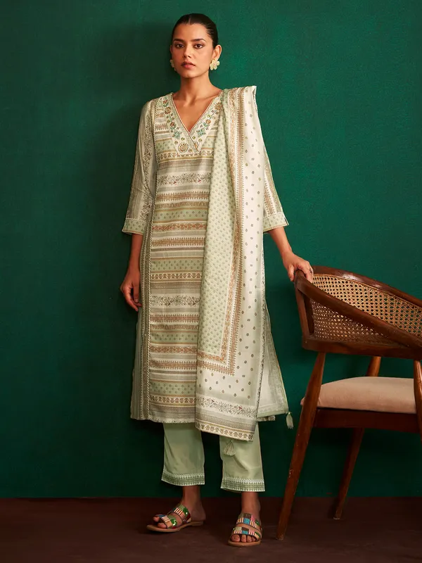 Stunning pista green kurti set in cotton silk