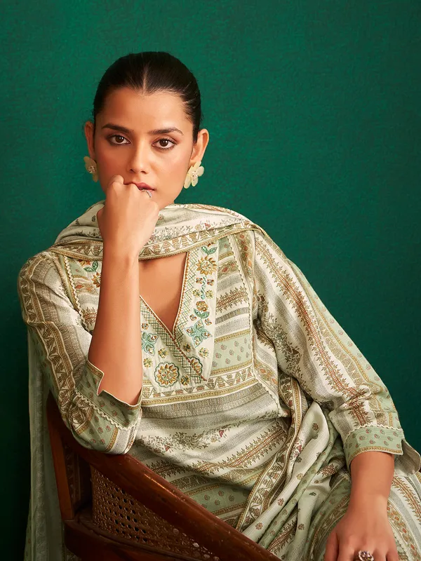Stunning pista green kurti set in cotton silk