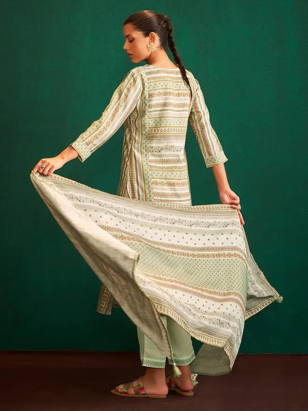 Stunning pista green kurti set in cotton silk