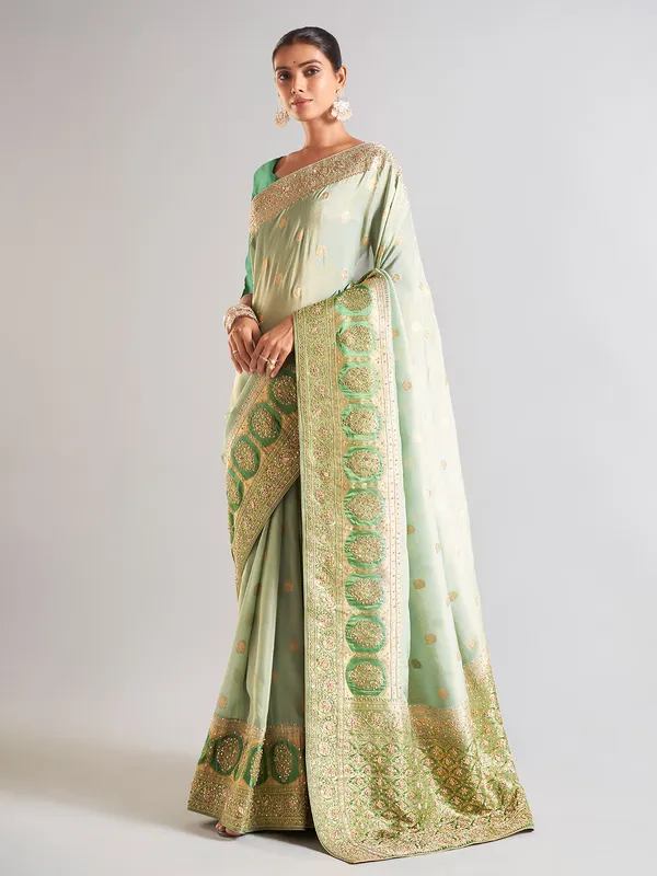 Pista green silk saree for festive wear