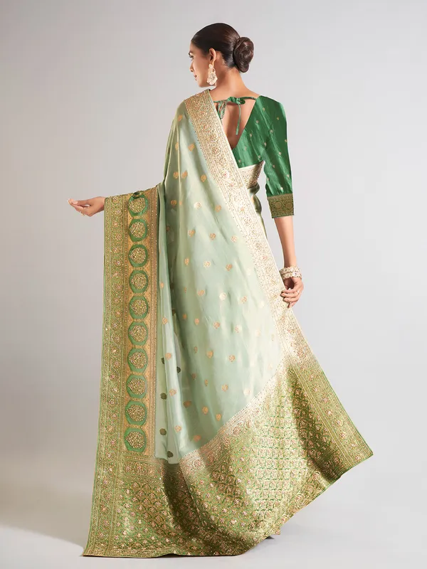 Pista green silk saree for festive wear