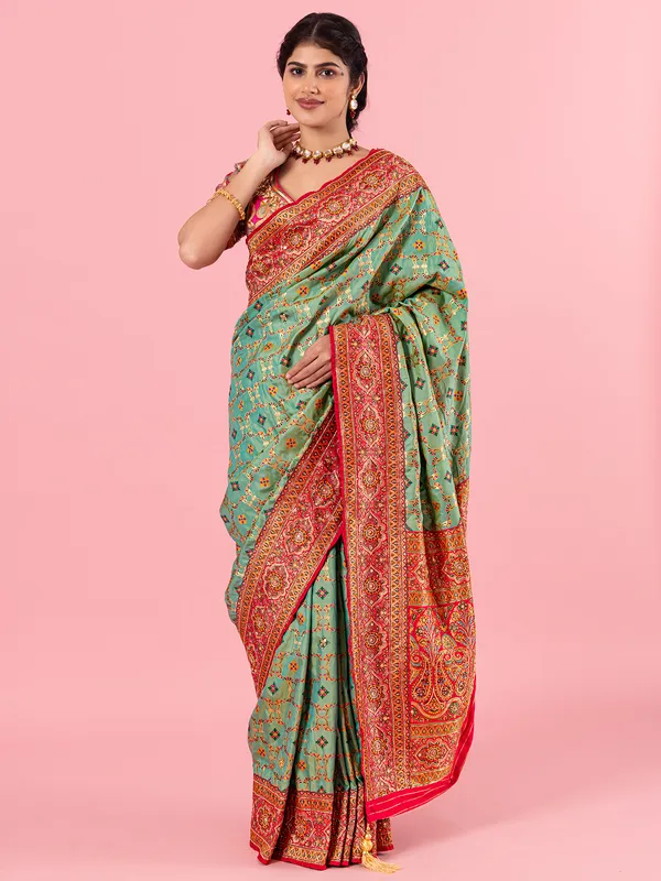 Stunning pista green silk saree for wedding