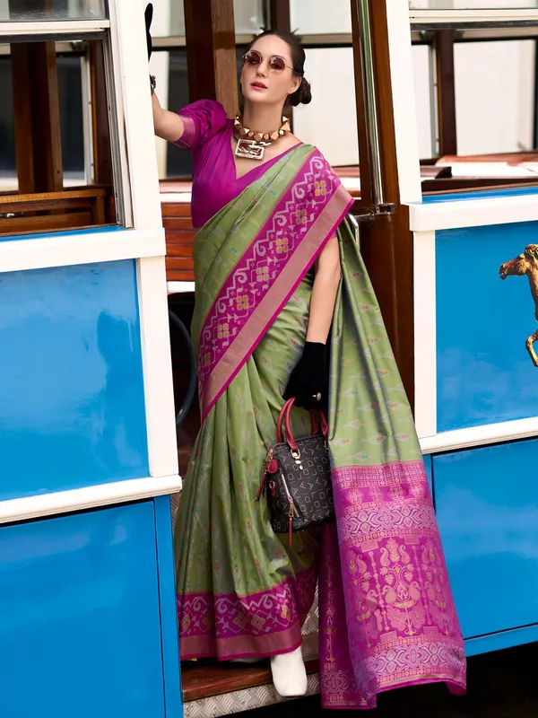 Stunning pista green soft silk saree