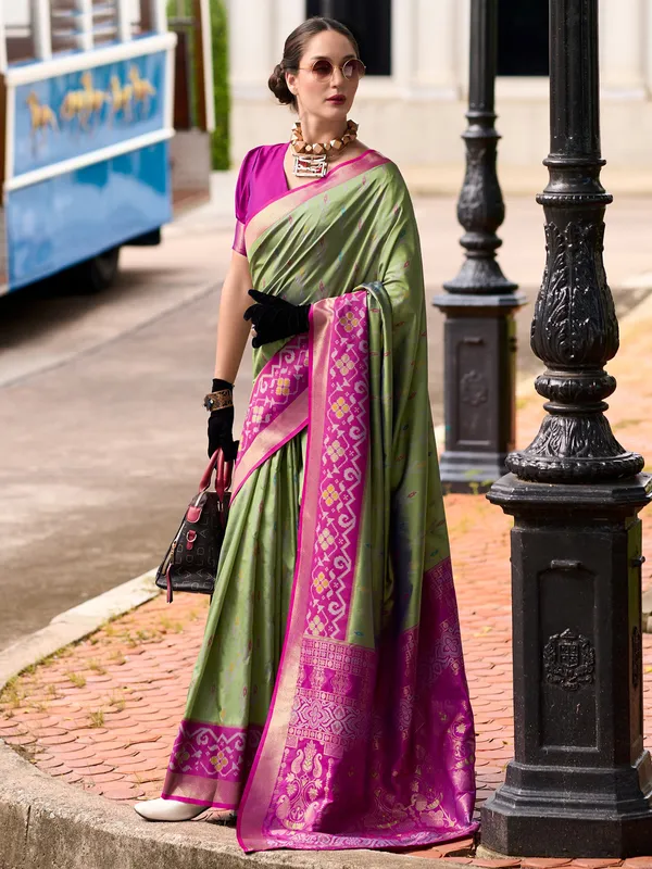 Stunning pista green soft silk saree