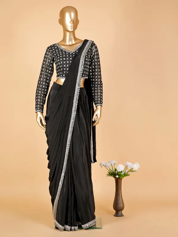 Stunning pre stitched black saree