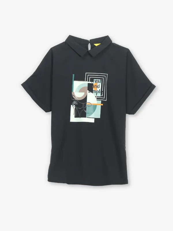 Stunning printed cotton black top