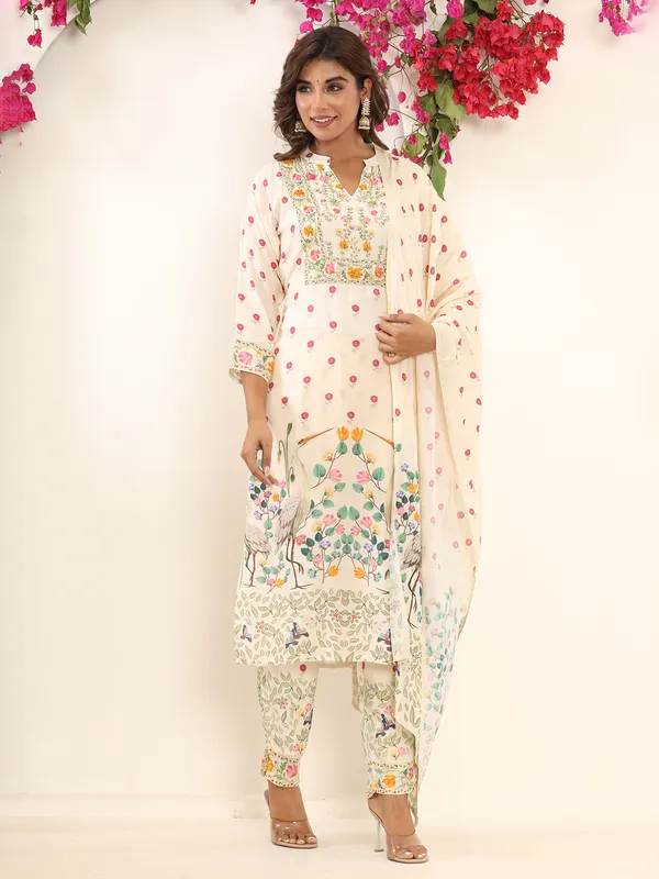 Stunning printed cream cotton kurti set