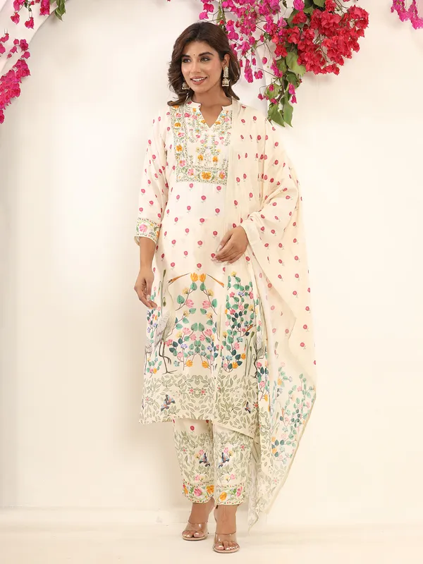 Stunning printed cream cotton kurti set