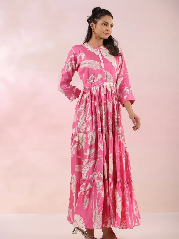 Stunning printed dark pink cotton kurti