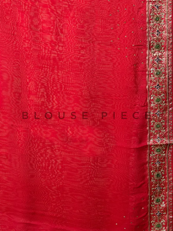 Stunning printed georgette red saree