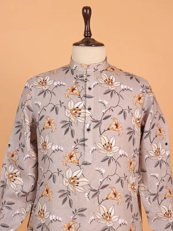 Stunning printed grey kurta suit