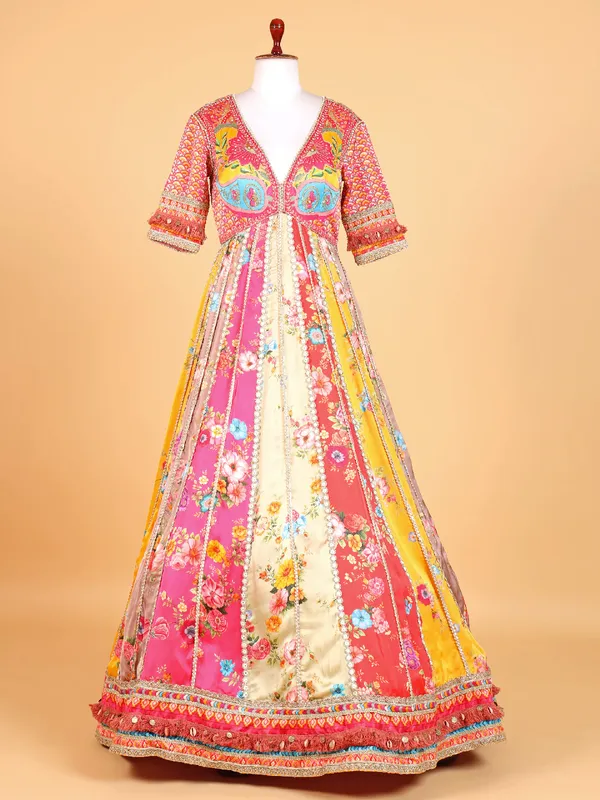 Stunning printed multi color anarkali suit