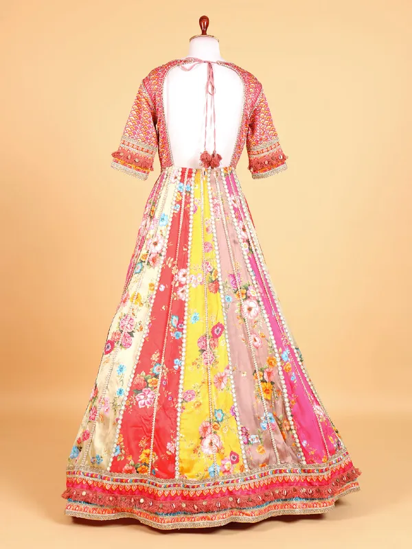 Stunning printed multi color anarkali suit